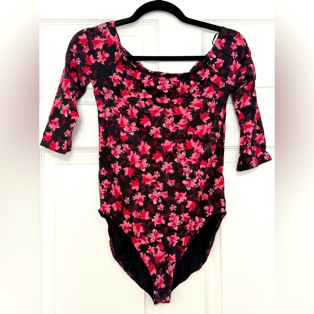 Express Floral Off Shoulder Bodysuit Pink Black Size Small